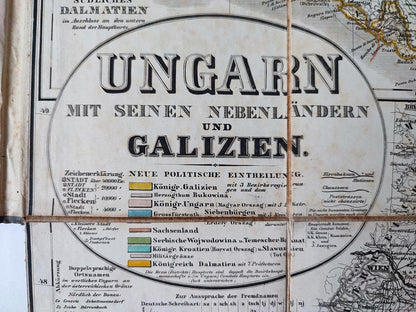 1852 Map of Hungary & Galicia – H. Kiepert, Weimar Geographical Institute, Original Folding Atlas Map