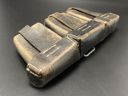 WWII German K98k Ammunition Pouch – Black Leather, Dated 1943