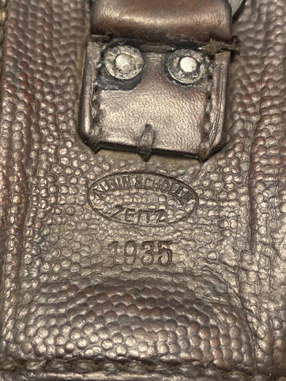 Pre-War German K98k Ammunition Pouch – Brown Leather, Albin Scholle 1935