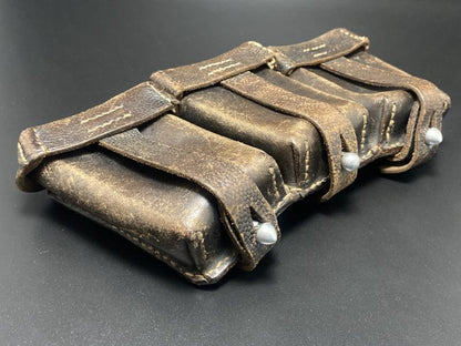 WWII German K98k Triple Ammunition Pouch – Black Leather, R. Ehrhardt 1941