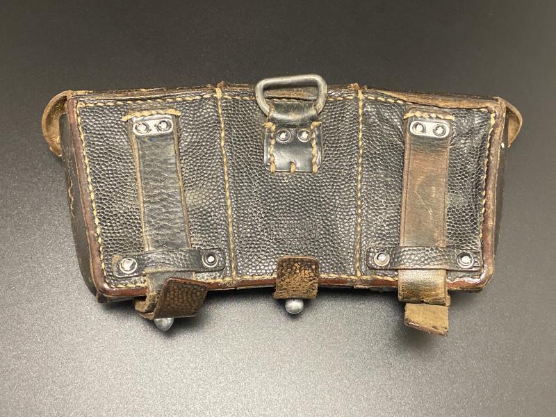 WWII German K98k Triple Ammunition Pouch – Black Leather, R. Ehrhardt 1941