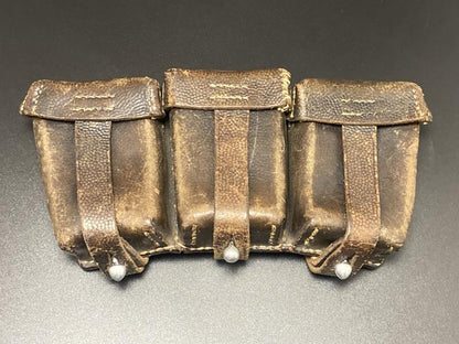 WWII German K98k Triple Ammunition Pouch – Black Leather, R. Ehrhardt 1941