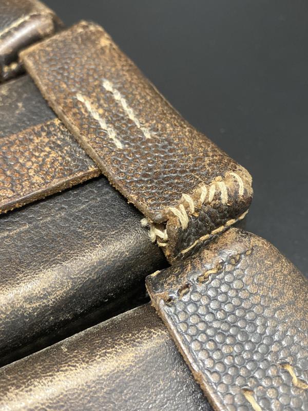 WWII German K98k Triple Ammunition Pouch – Black Leather, R. Ehrhardt 1941