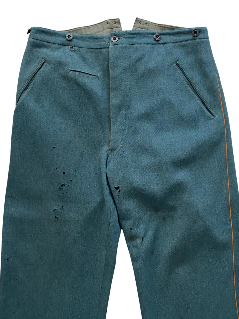 WWII German Schutzpolizei Trousers – Grey-Green Wool With Orange Piping