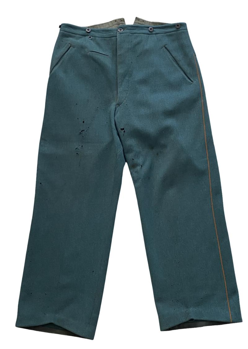 WWII German Schutzpolizei Trousers – Grey-Green Wool With Orange Piping