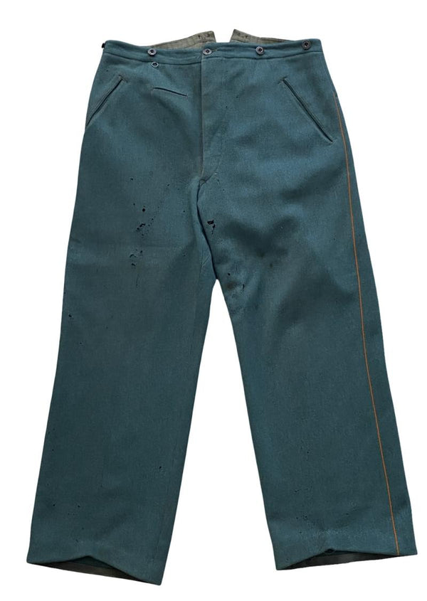 WWII German Schutzpolizei Trousers – Grey-Green Wool With Orange Piping
