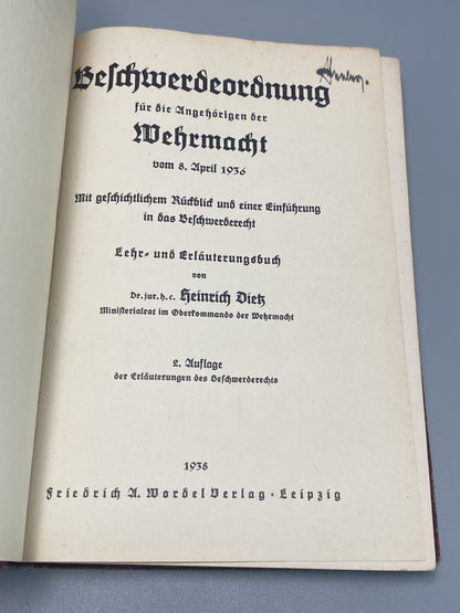 1938 Wehrmacht Complaint Regulations Book – Beschwerdeordnung für die Angehörigen der Wehrmacht