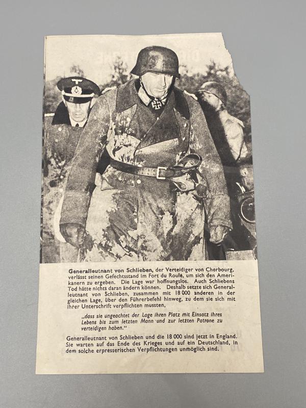 1944 Allied Propaganda Leaflet – Cherbourg Surrender Appeal Featuring Gen. von Schlieben