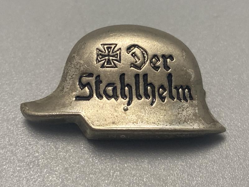 WWI–Interwar German Veterans Badge – “Der Stahlhelm” Helmet Form Pin
