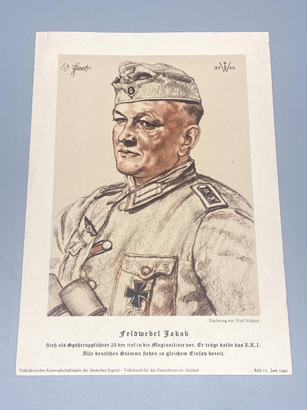 WWII German VDA Illustrated Leaflet by Wolfgang Willrich – Feldwebel Jakob, Maginot Line Reconnaissance (1940)