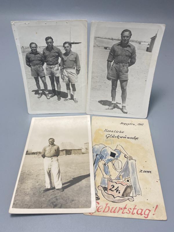 WWII German Afrika Korps POW Photographs & Hand-Painted Postcard – Egypt 1947