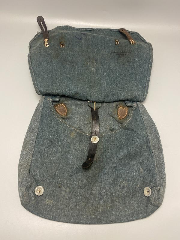 WWII German Feldgendarmerie Bread Bag with Strap – Blue-Grey Canvas