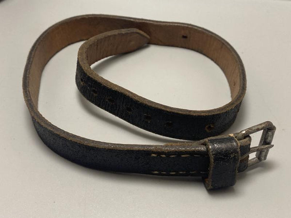 WWII German Army Heer Zeltbahn Equipment Strap 1941 – Black Leather, Zinc Buckle