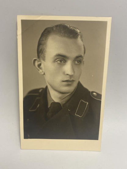 WWII German Army Panzer Crewman Studio Portrait – Black Panzer Uniform, 1944 Dated