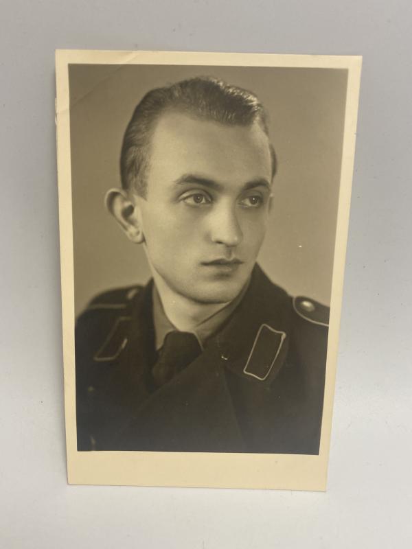 WWII German Army Panzer Crewman Studio Portrait – Black Panzer Uniform, 1944 Dated