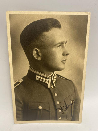 WWII German Army Soldier Studio Portrait – Signed Postcard-Size Photograph, Named Reverse