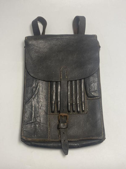 WWII German Black Leather Map Case – Wehrmacht / Waffen-SS Field Issue