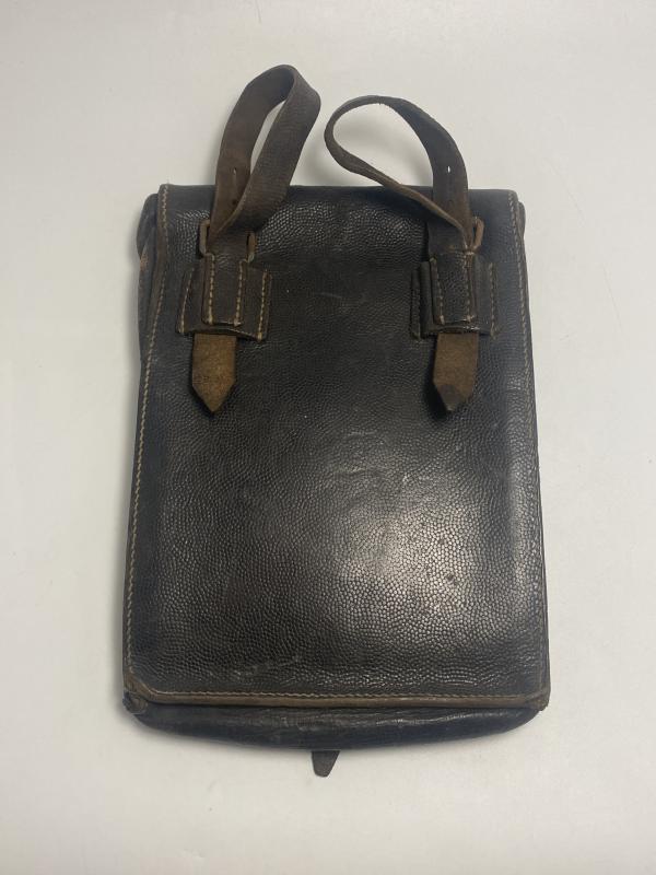 WWII German Black Leather Map Case – Wehrmacht / Waffen-SS Field Issue