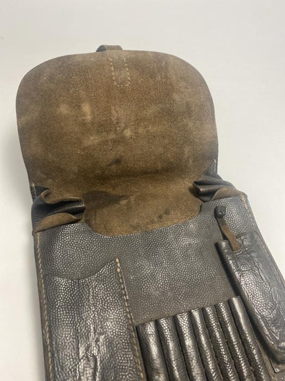 WWII German Black Leather Map Case – Wehrmacht / Waffen-SS Field Issue