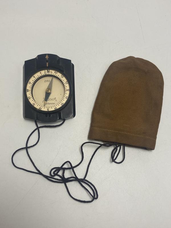 WWII German Busch DRGM Compass with Original Drawstring Bag – Pre-War / Early Wehrmacht Navigation Instrument