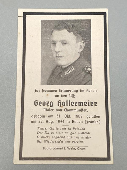 WWII German Death Card (Sterbebild) – Georg Hallermeier, Normandy Campaign