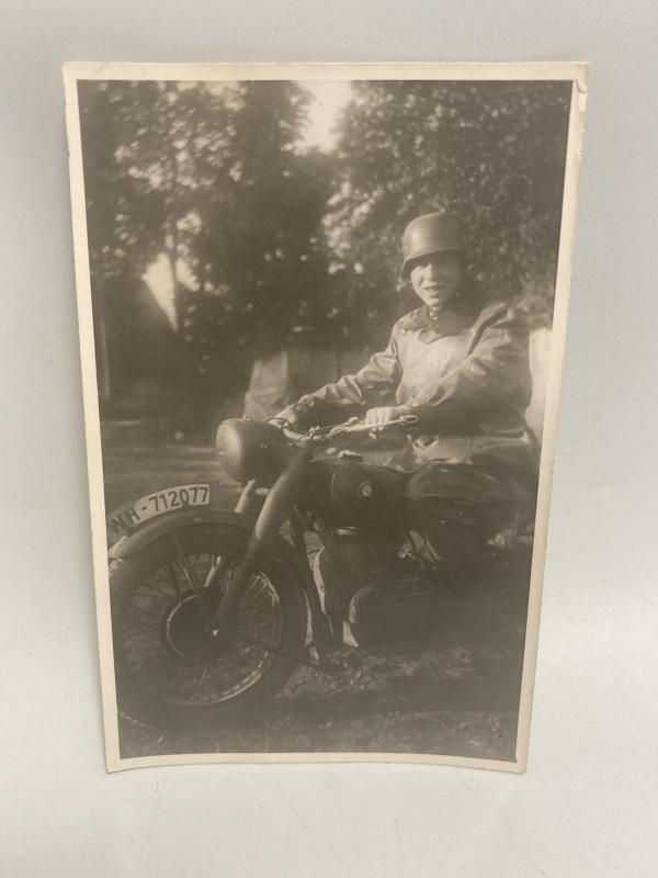 WWII German Army Kradmelder Dispatch Rider Photograph – BMW Motorcycle, Field Image