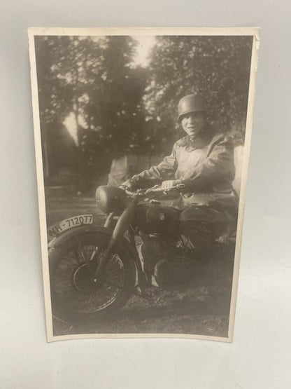 WWII German Army Kradmelder Dispatch Rider Photograph – BMW Motorcycle, Field Image