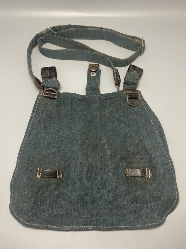 WWII German Feldgendarmerie Bread Bag with Strap – Blue-Grey Canvas