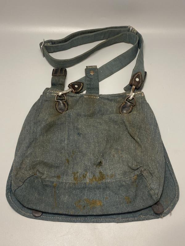 WWII German Feldgendarmerie Bread Bag with Strap – Blue-Grey Canvas