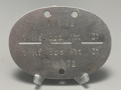 WWII German Wehrmacht ID Disc – Kraftfahr Ersatz Abteilung 31, 1. Kompanie
