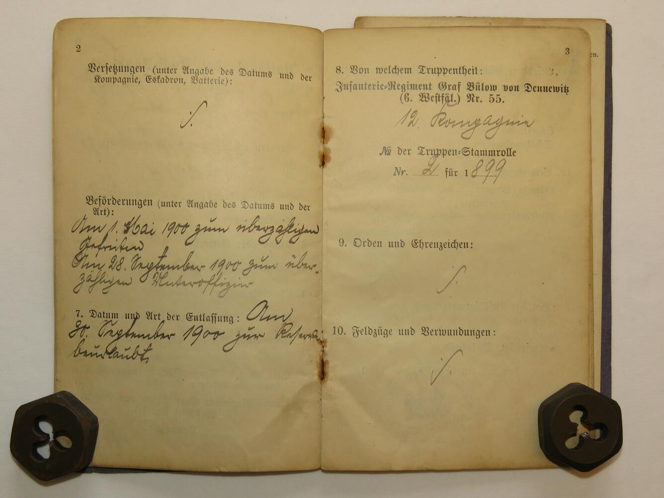 WWI German Five-Year Volunteer Militärpaß – Infanterie-Regiment Graf Bülow von Dennewitz Nr. 55