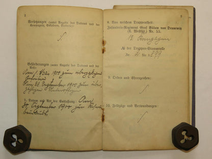WWI German Five-Year Volunteer Militärpaß – Infanterie-Regiment Graf Bülow von Dennewitz Nr. 55