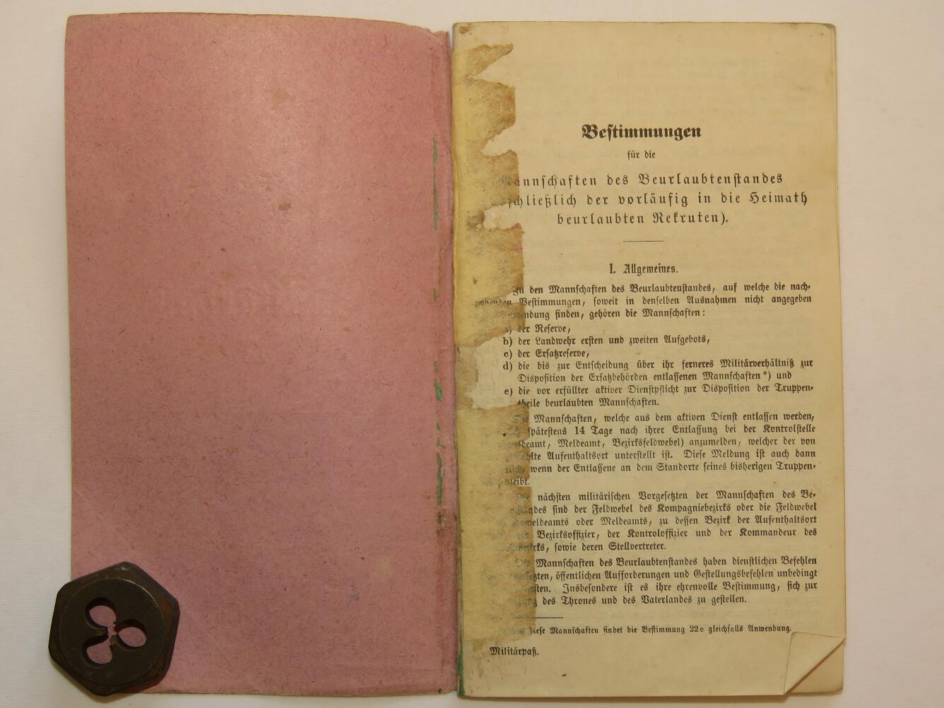 WWI German Militärapass – Gefreiter Simans (2. Rhein Fld Art Rgt 23 / Hess. Feld Art Rgt 11)