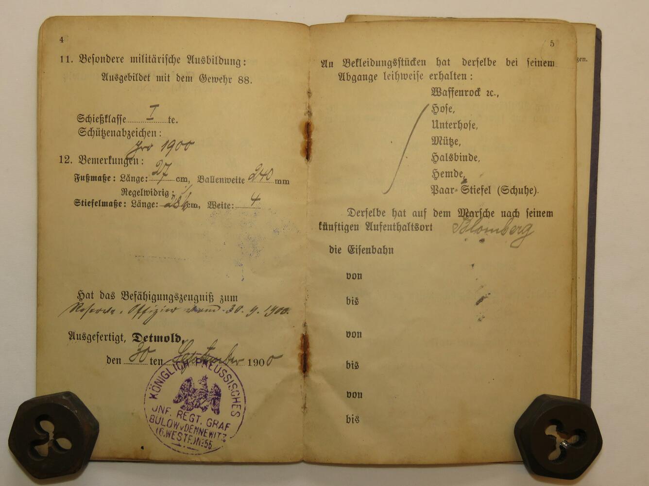 WWI German Five-Year Volunteer Militärpaß – Infanterie-Regiment Graf Bülow von Dennewitz Nr. 55