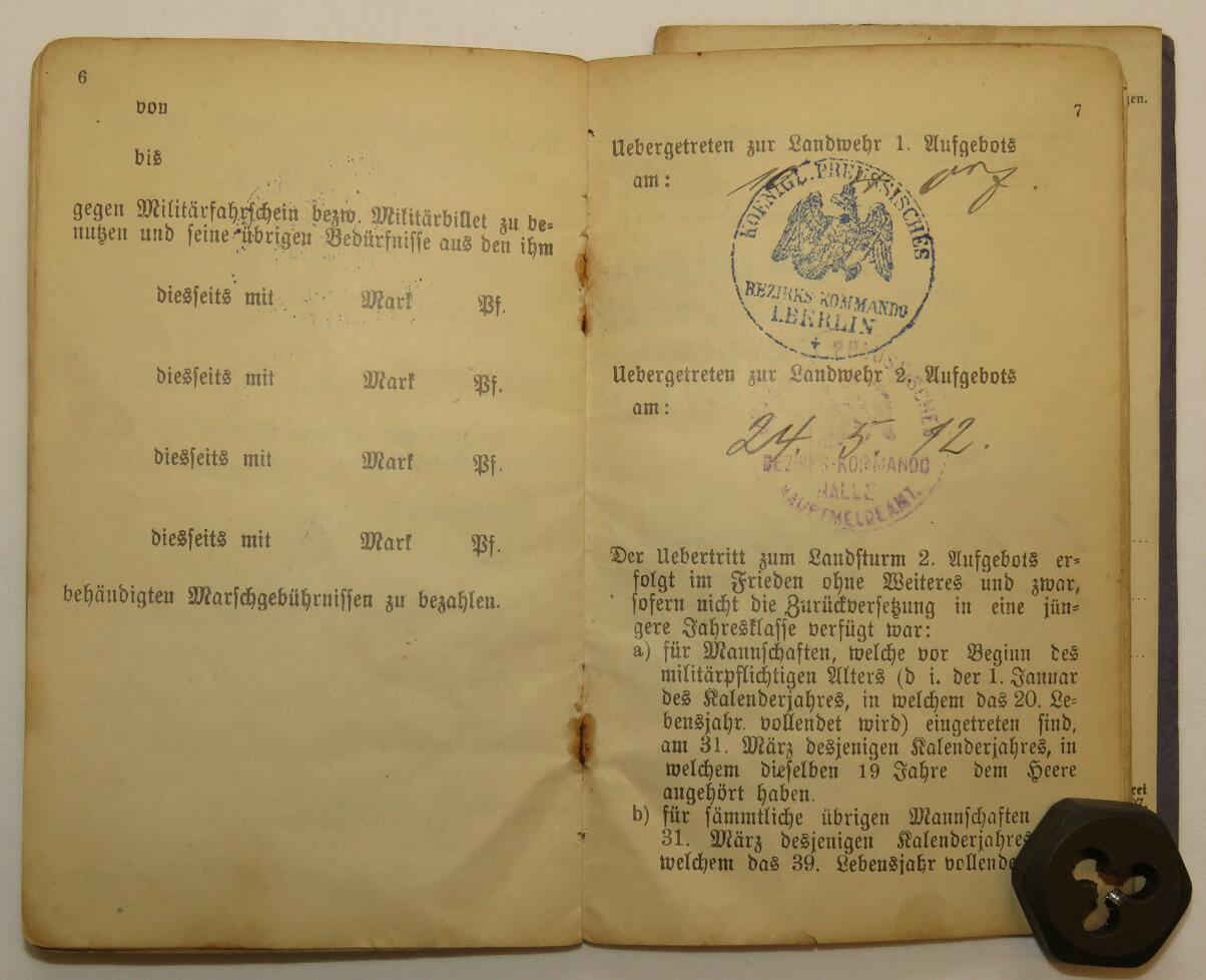 WWI German Five-Year Volunteer Militärpaß – Infanterie-Regiment Graf Bülow von Dennewitz Nr. 55