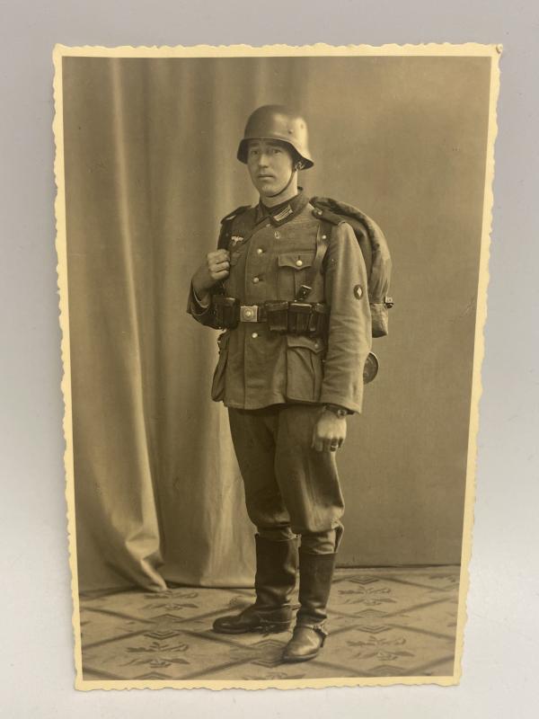 WWII German Army M36 Field Uniform Studio Portrait – Full Field Gear & Steel Helmet, Early War Wehrmacht