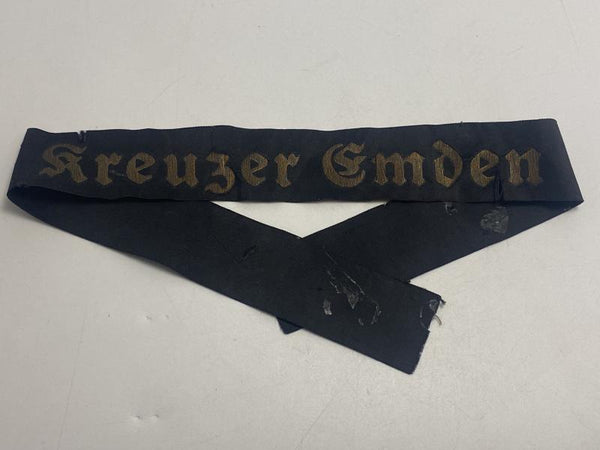 WWII German Kriegsmarine Cap Tally – “Kreuzer Emden” Gold Gothic Script