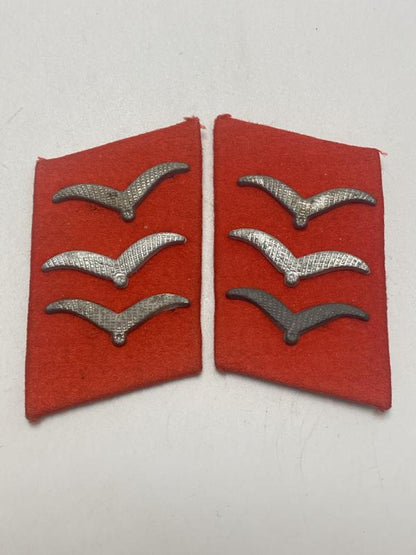 WWII German Luftwaffe Flak NCO Collar Tabs – Red Backing, Gull Insignia