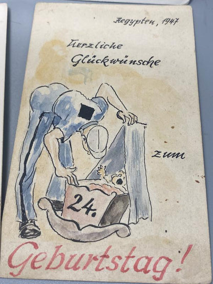 WWII German Afrika Korps POW Photographs & Hand-Painted Postcard – Egypt 1947