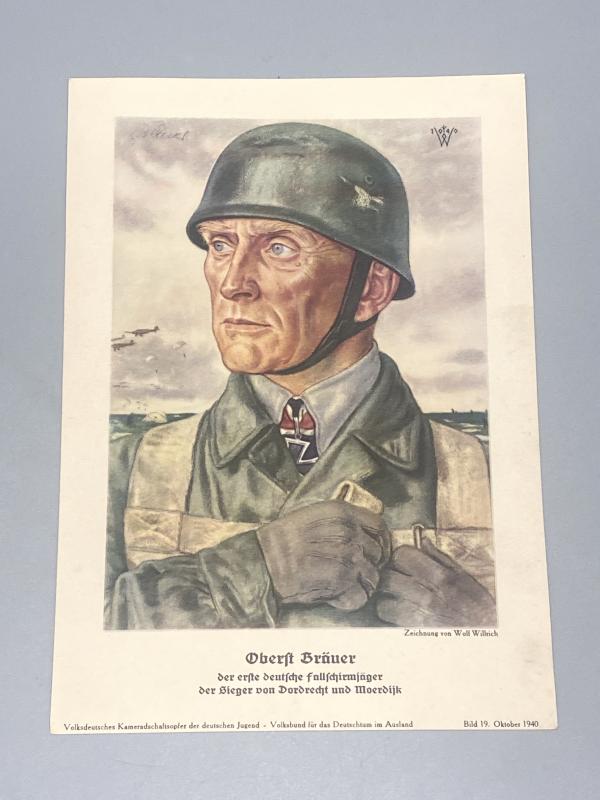 WWII German VDA Illustrated Leaflet – Oberst Bräuer, Fallschirmjäger Commander (1940)