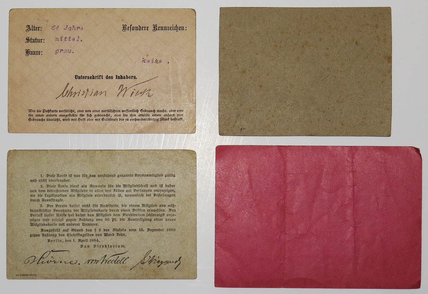 Imperial German ID & Membership Card Group to Otto Wieck (1884–1911) – Railway Pass, Officers’ Union & Water Transport Documents