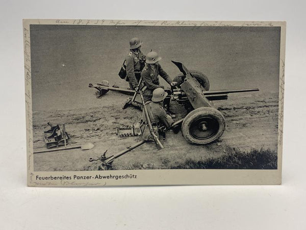 WWII German Anti-Tank Gun Crew Postcard – 3.7 cm Pak Panzer-Abwehrgeschütz, Feldpost Used