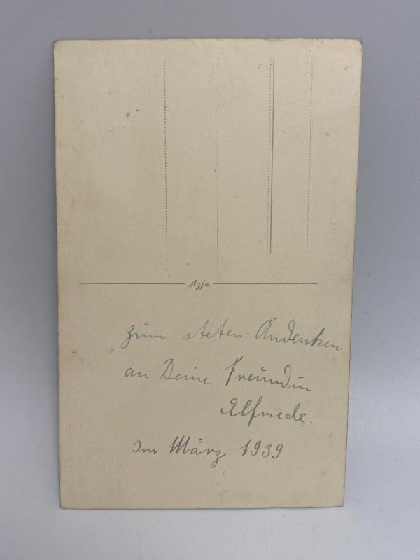 WWII Pre-War German Reichsarbeitsdienst (RAD) Female Member Studio Portrait – Dated March 1939, Postcard Photograph