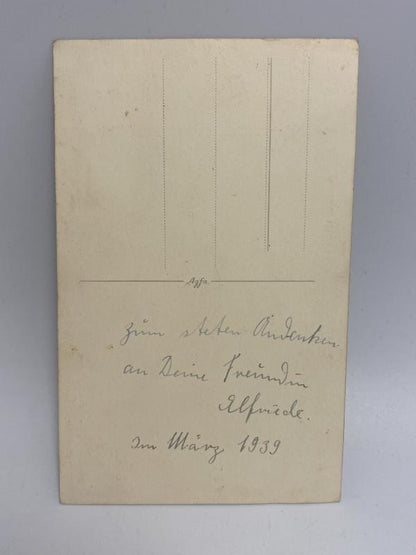 WWII Pre-War German Reichsarbeitsdienst (RAD) Female Member Studio Portrait – Dated March 1939, Postcard Photograph