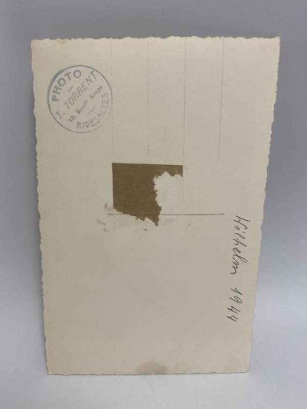 WWII German Army Soldier in M44 Field Uniform – Original Postcard-Size Studio Portrait, Dated 1944