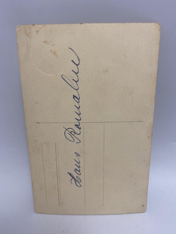 WWII German Army Soldier Studio Portrait – Signed Postcard-Size Photograph, Named Reverse