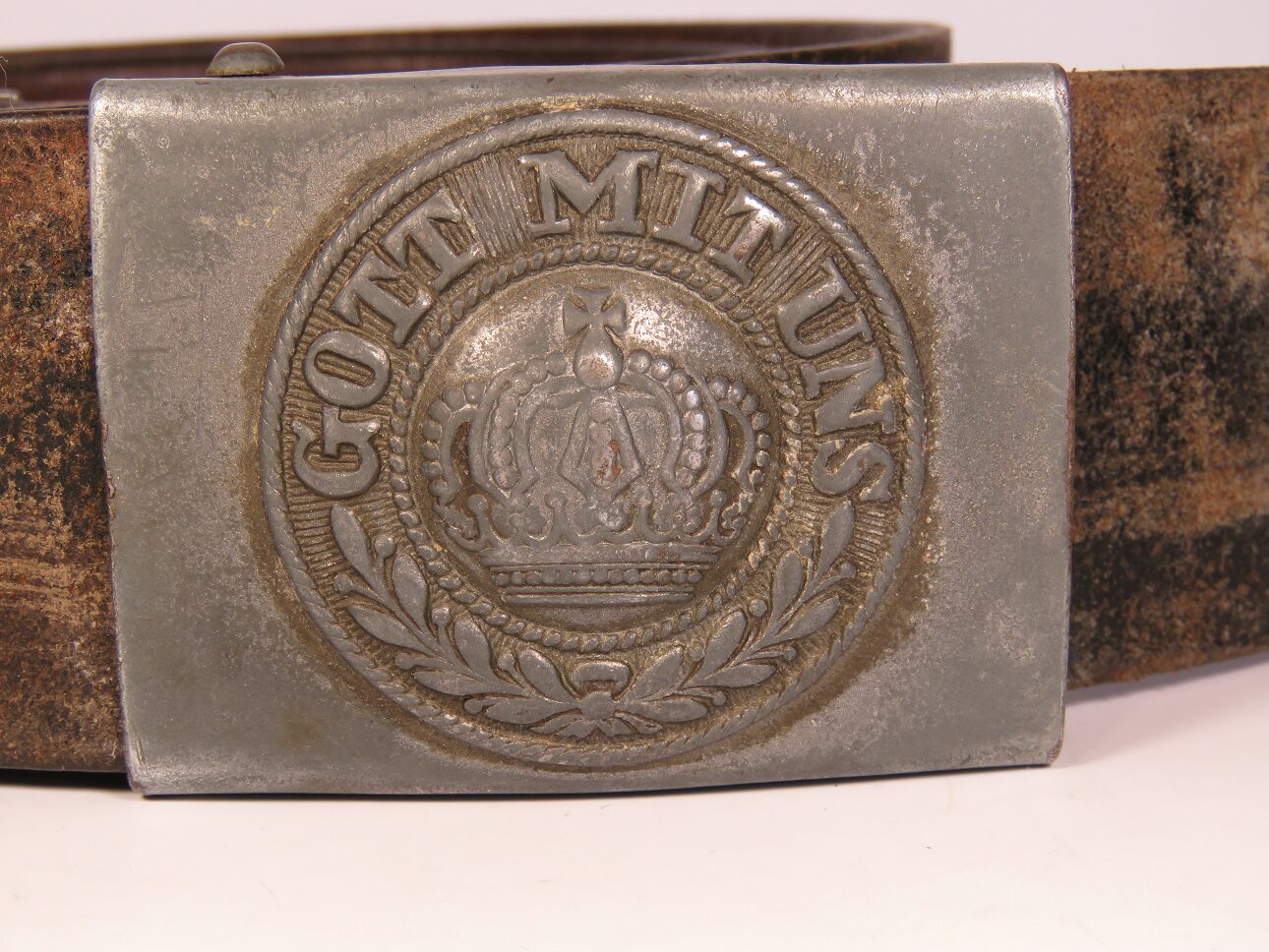 WWI German Prussian Belt & Buckle (1916) – “Gott Mit Uns” Crowned Buckle, Size 100 (95cm Actual)