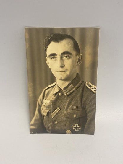 WWII German Army NCO Studio Portrait Photo – Iron Cross 1st Class & Silver Wound Badge