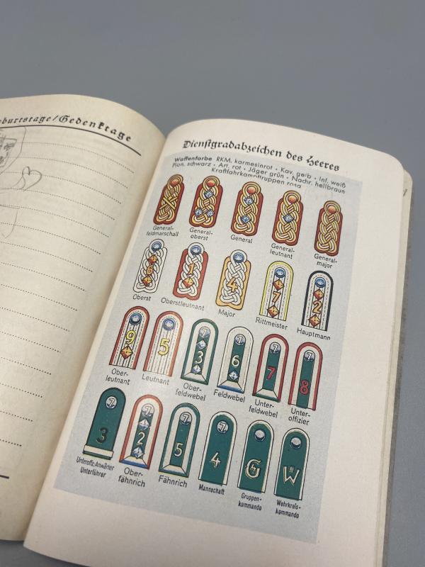 1938 German Army Pocket Diary (Taschenkalender) – Pre-War Wehrmacht Military Reference with Rank Charts