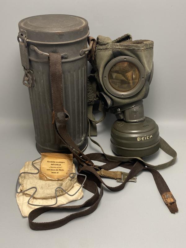 WWII German Kriegsmarine M38 Gas Mask & Canister Set – Naval Radio Operator Pattern, Named, 1937